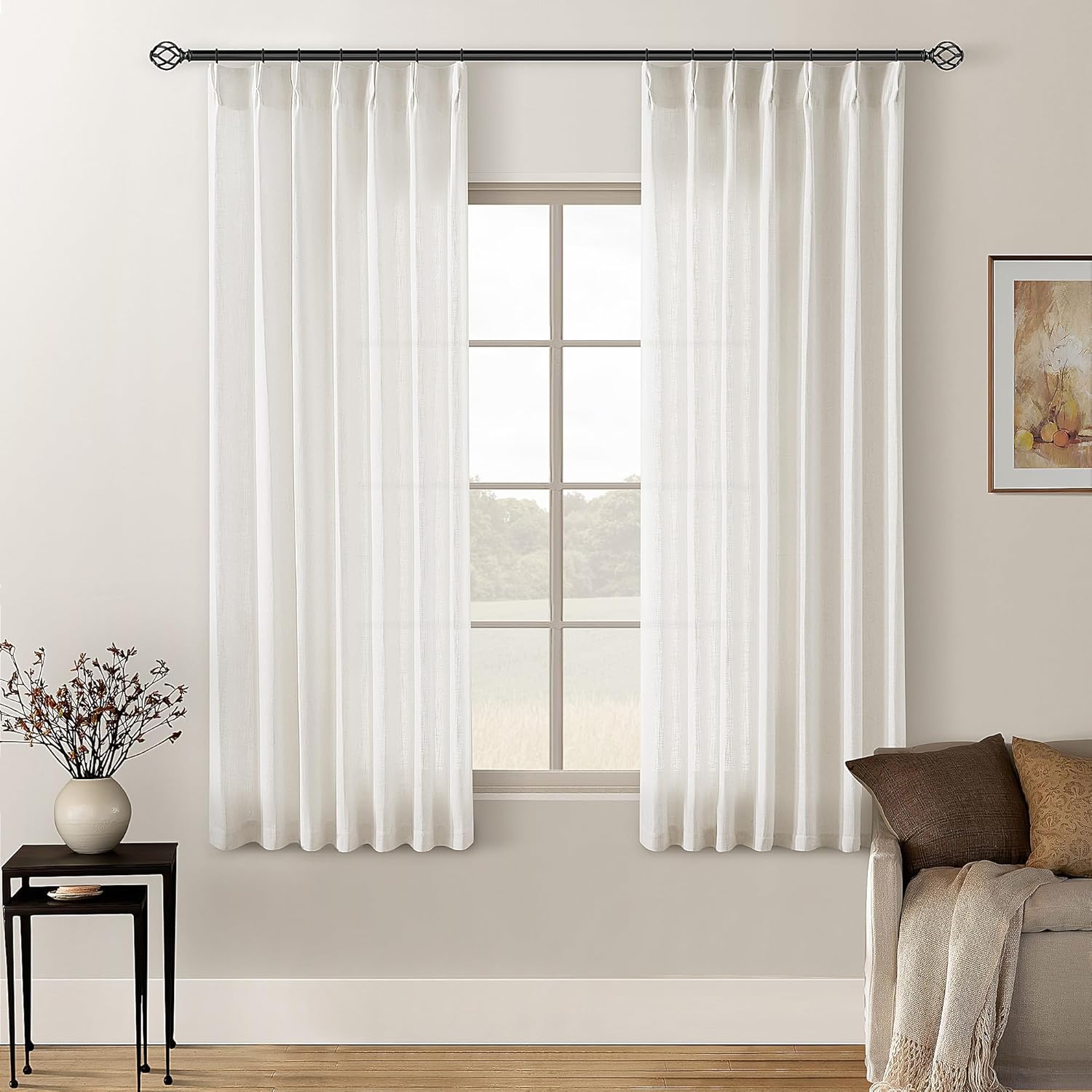 Natural Pinch Pleated Linen Curtains for Elegant Home Decor