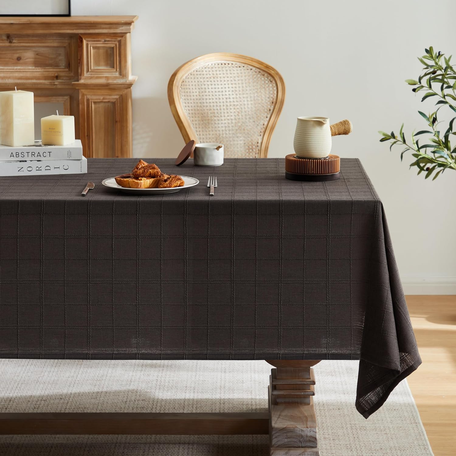 Linen Checked Table Cloth for Elegant Farmhouse Style Decor