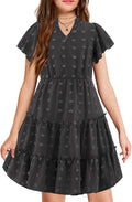 Arshiner Girls Pom Poms Swiss Dot Midi Dress - Ruffled Sleeves