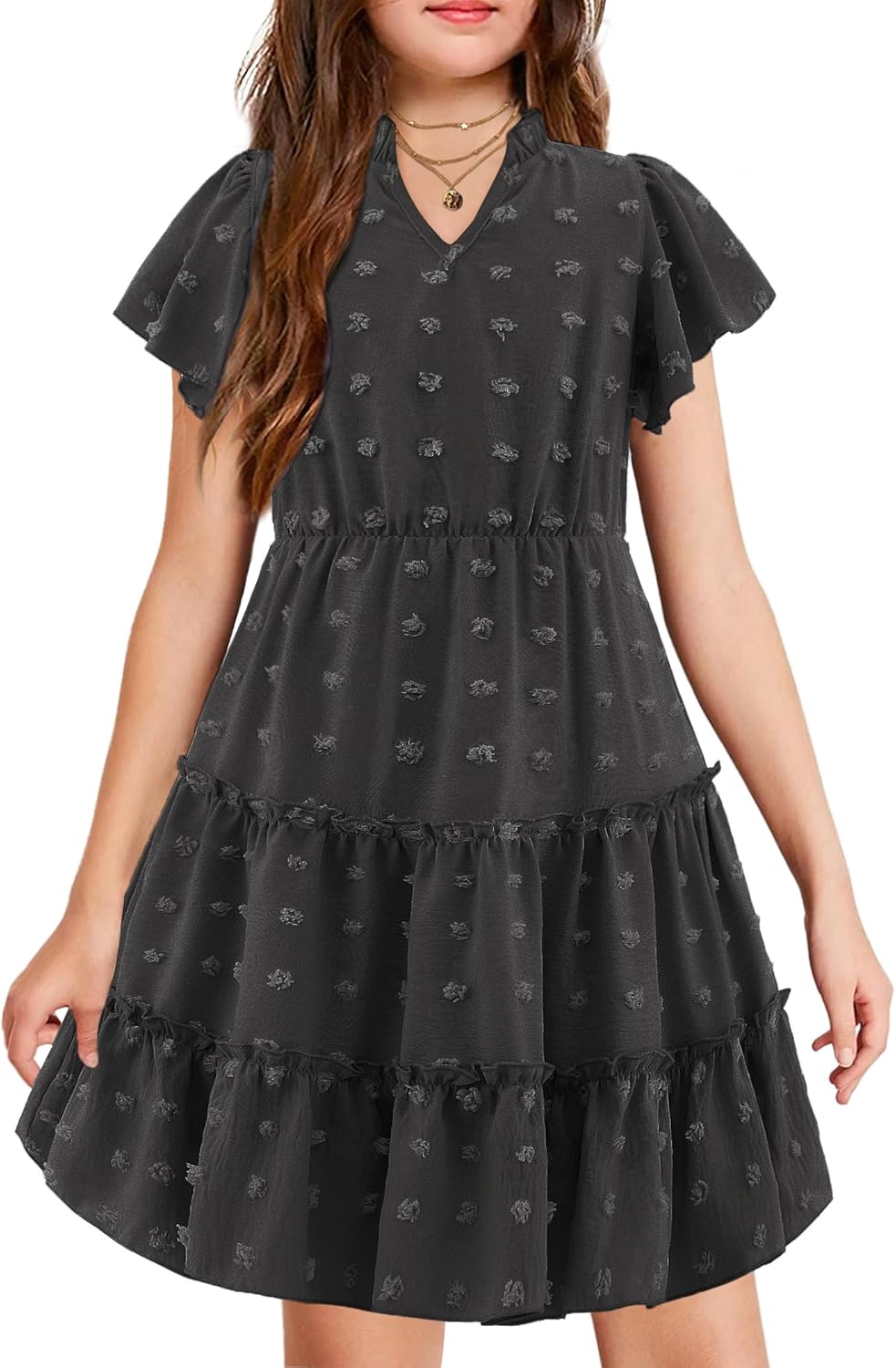 Arshiner Girls Summer Dresses with Pom Poms and Ruffle Sleeves