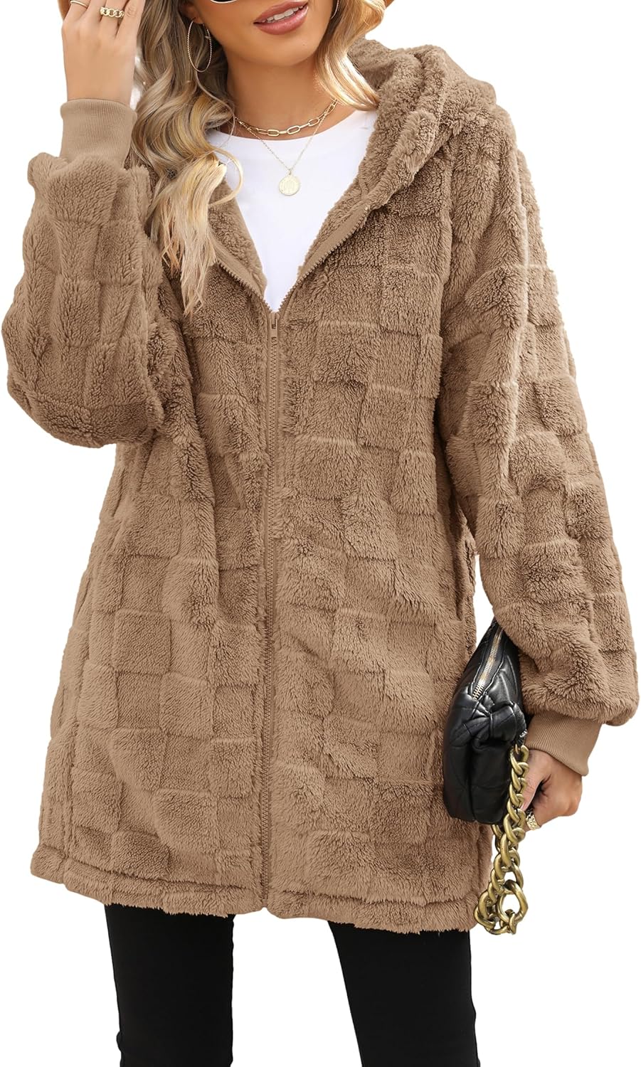 ReachMe Womens Fleece Zip Up Jacket Cozy Warm Teddy Coat