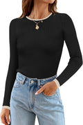 ZESICA Long Sleeve Crewneck Ribbed Knit Sweater - Slim Fitted Fall Top