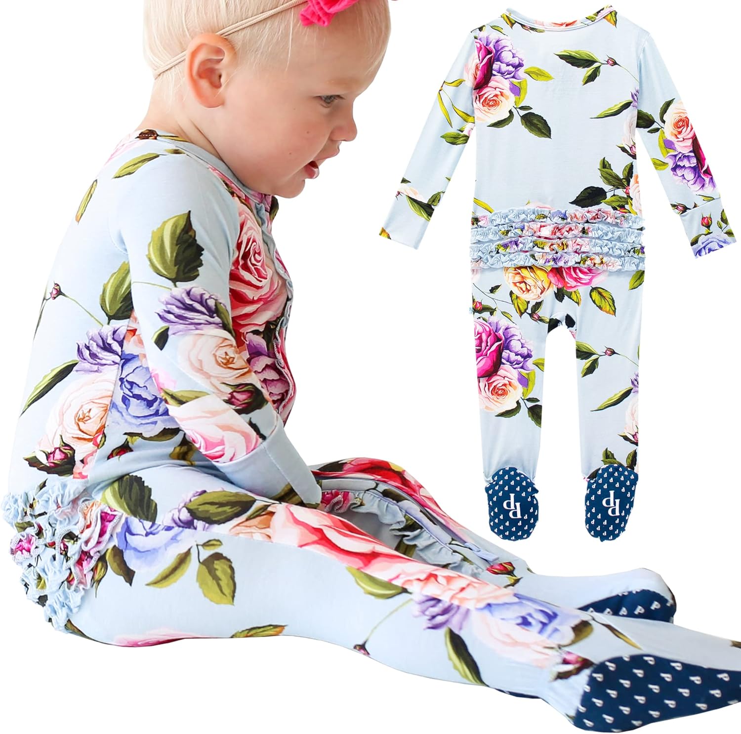 Posh Peanut Baby Girls Footie Pajamas with Ruffle Trim