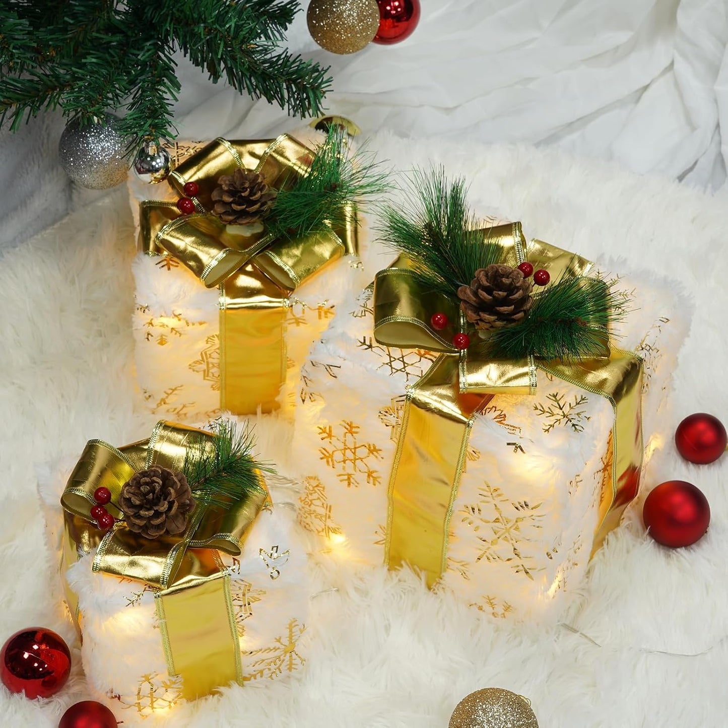 Set of 3 Christmas Lighted Gift Boxes for Holiday Decor