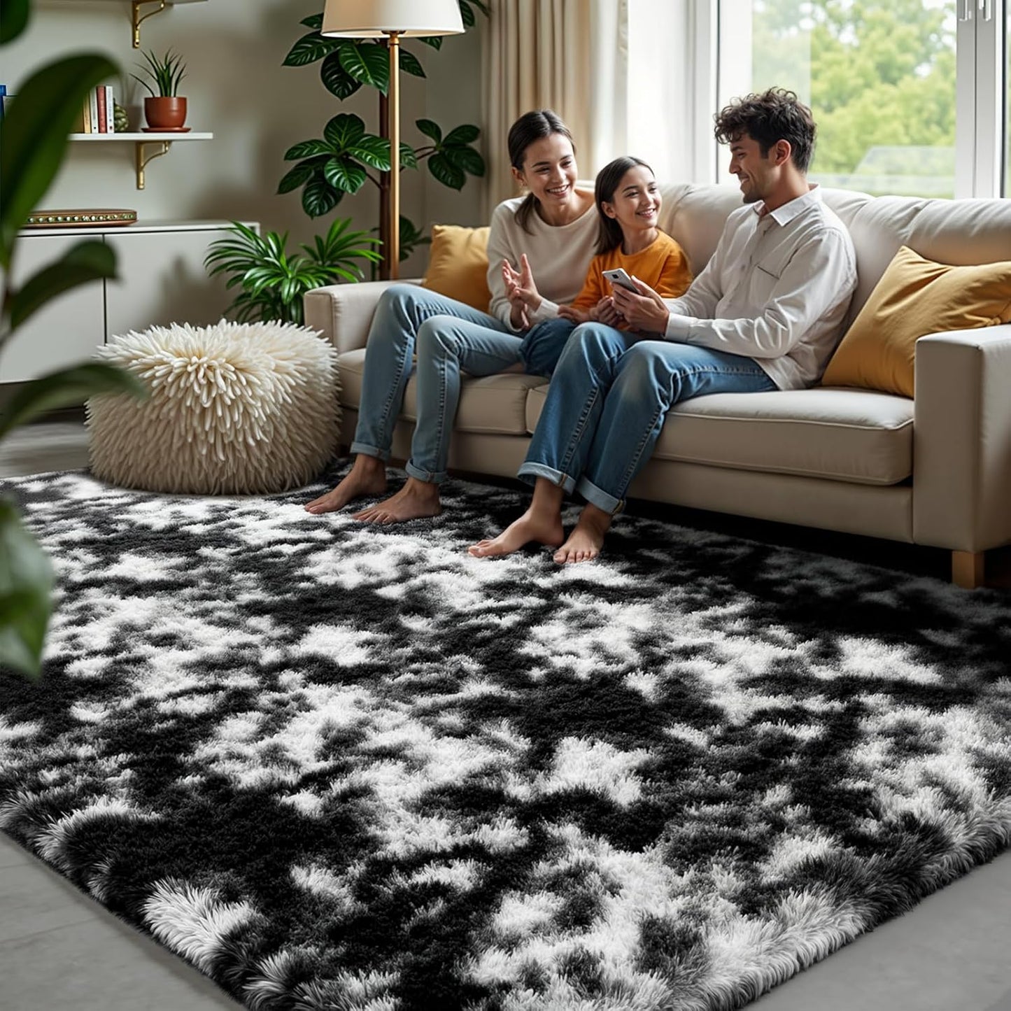 Zentavio Black and White Area Rugs for Living Room and Bedroom