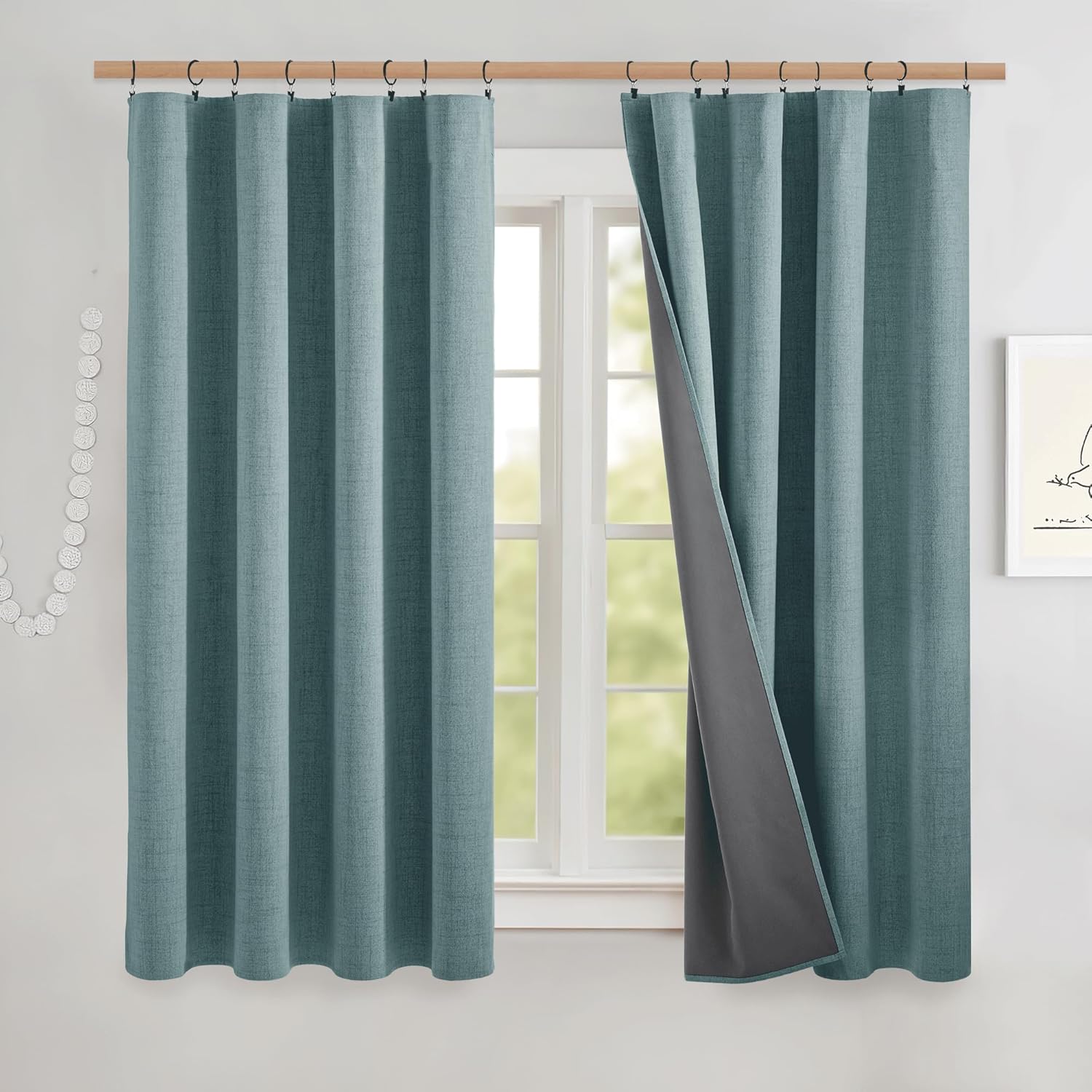 NICETOWN Skylark Blue Linen Blackout Curtains for Small Windows