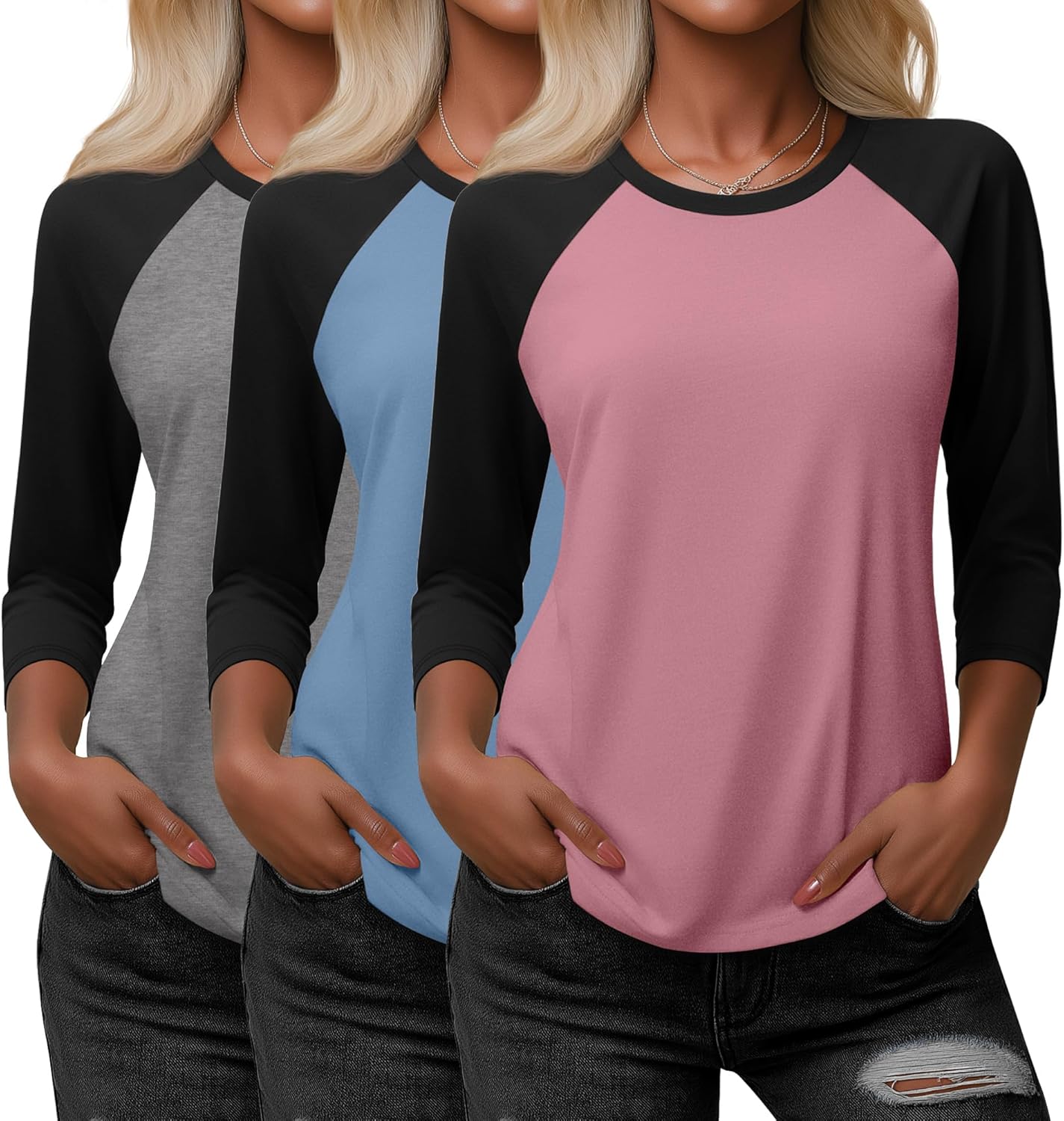Huukeay Women's 3/4 Sleeve Raglan Shirts for Casual Style