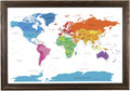Colorful World Push Pin Travel Map with Solid Wood Brown Frame - Track