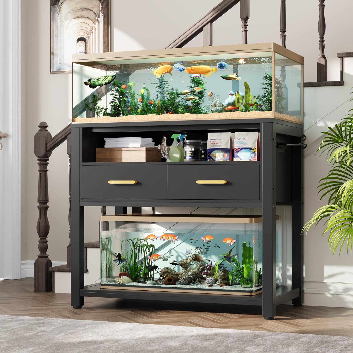 40-50 Gallon Aquarium Stand with Metal Frame and Power Outlet