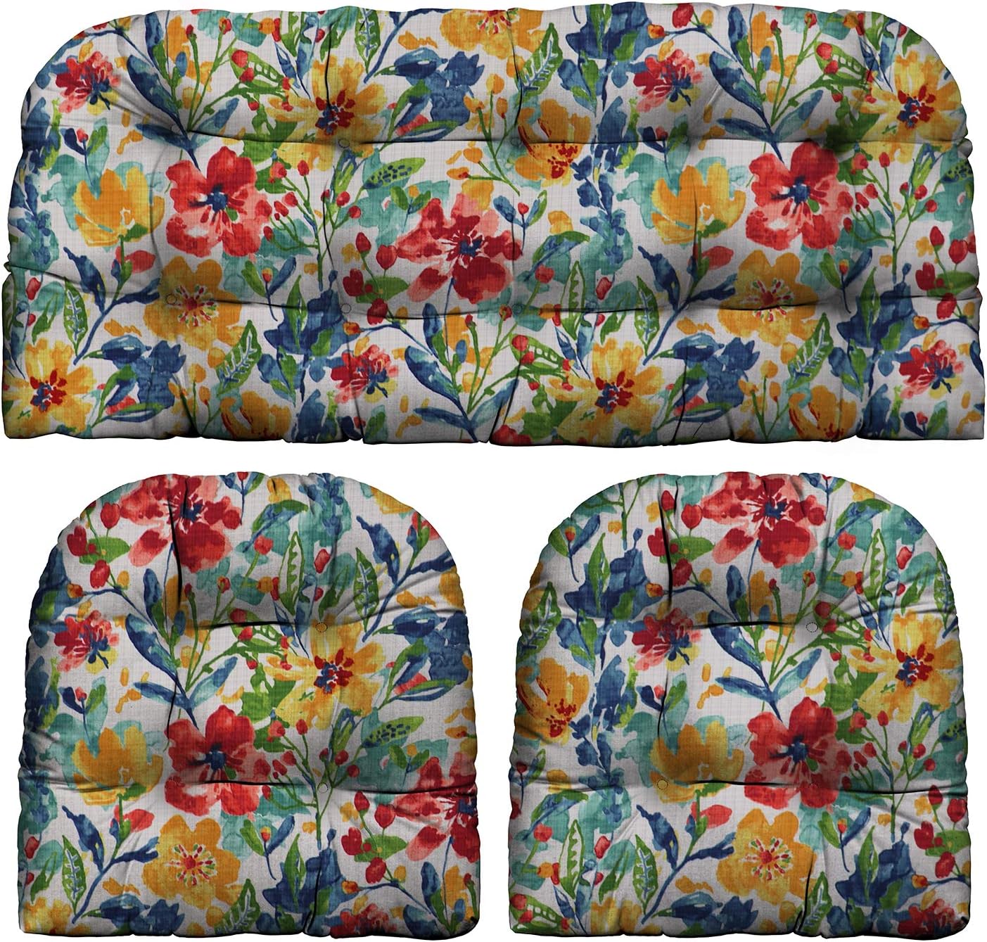3-Piece Wicker Tufted Cushion Set for Outdoor Loveseat & Chairs