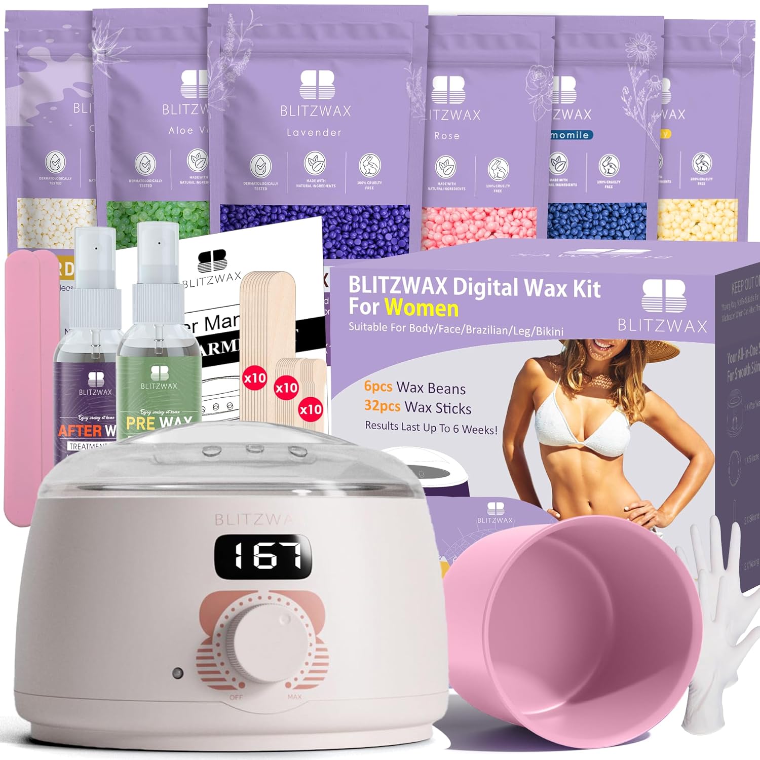 BLITZWAX At-Home Waxing Kit: Quick Heating & Beginner Friendly