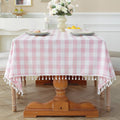 Pink Checkered Tablecloth Rectangle 55in x102in - Farmhouse Tassel