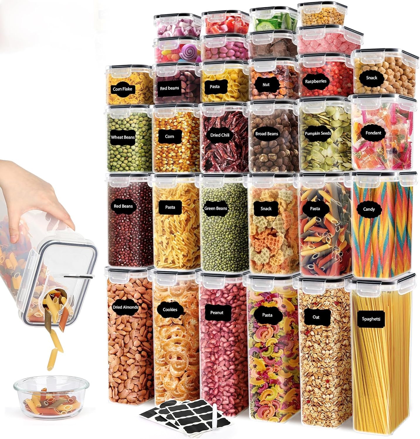 64 PCS Airtight Food Storage Containers for Kitchen Organization