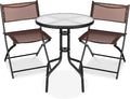 3-Piece Brown Patio Bistro Set with Tempered Glass Tabletop