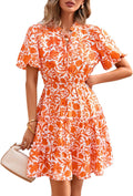 Summer Floral Short Dress V Neck Ruffle A-Line Mini - Boho Swing