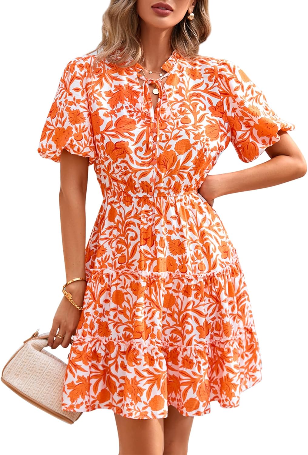 BTFBM Women Summer Floral Short Dresses for Casual Elegance
