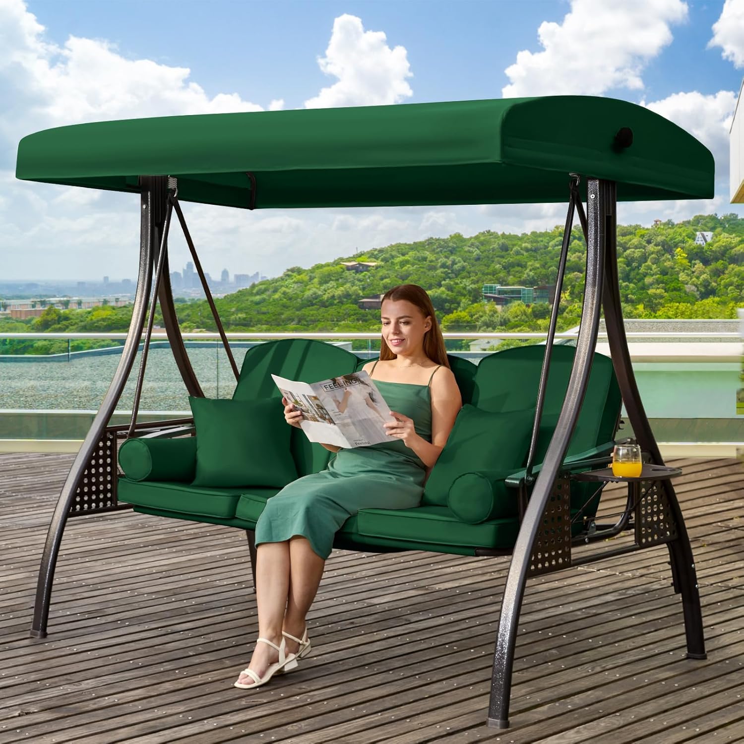 3 in 1 Outdoor Porch Swing with Adjustable Canopy for Comfort