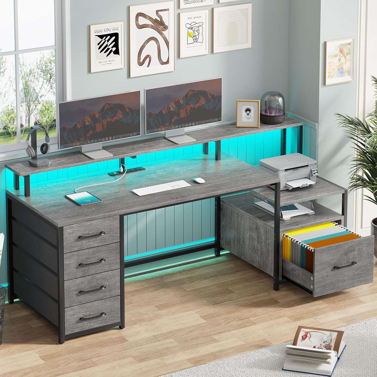 SEDETA 66'' Home Office Desk with File & Power - Organize in Style!