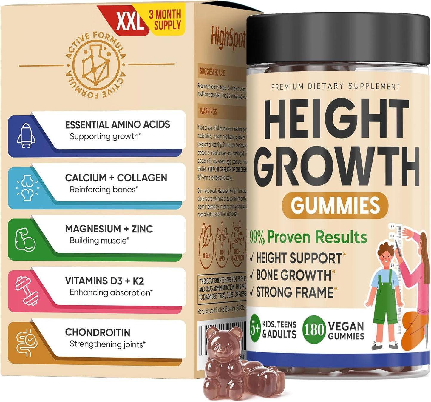 Height Growth Increase Vitamin Gummies for Kids and Adults