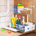 Under Sink Organizers 2 Tier Sliding Pull Out Drawer - Space Saving