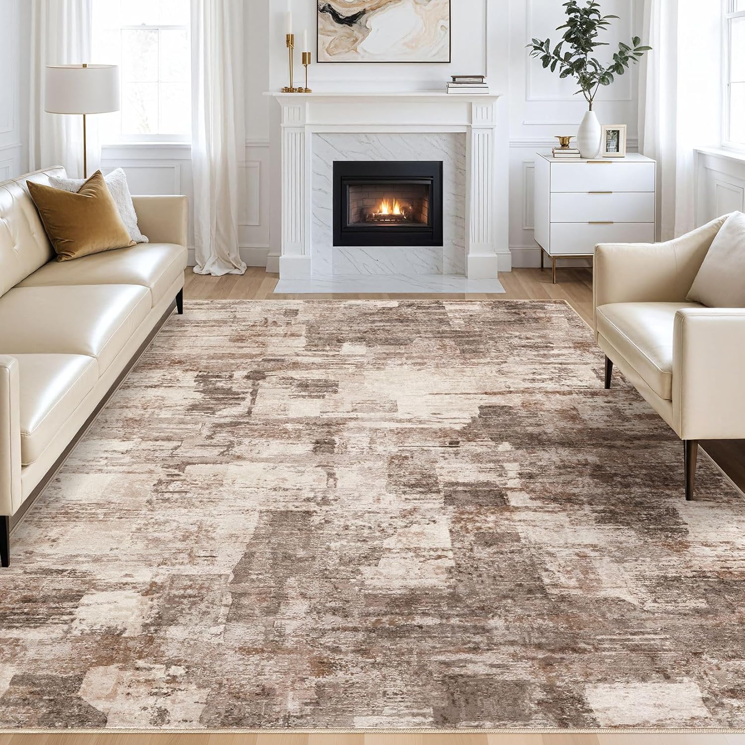 Abstract Living Room Rug 8x10 - Modern Washable Soft Area Rug