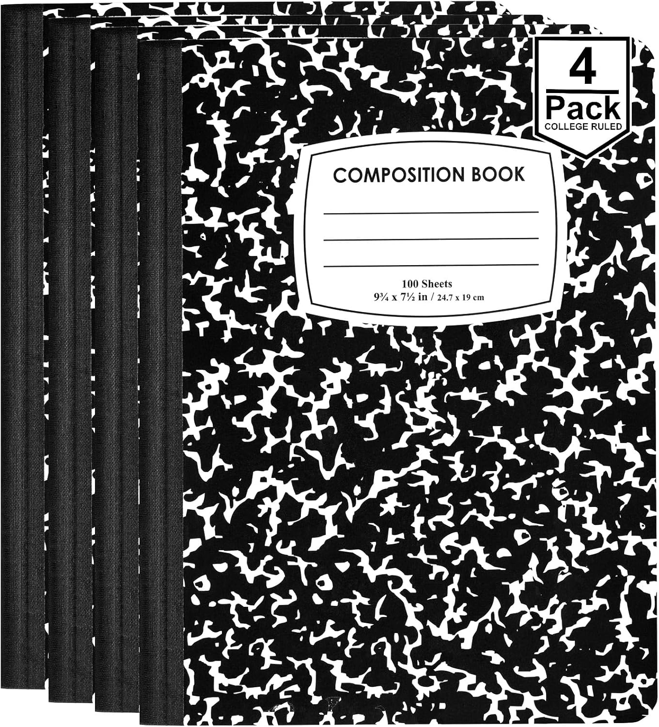 Black Marble College Ruled Notebooks - Pack of 4