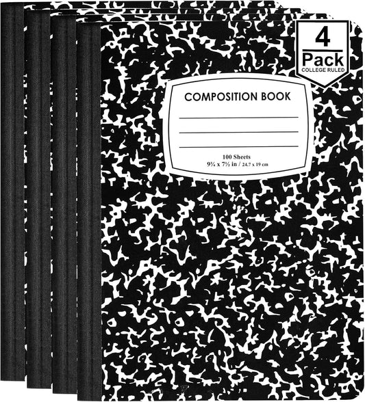 Black Marble College Ruled Notebooks - Pack of 4