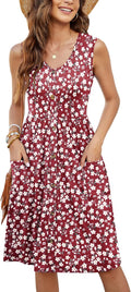 Women Summer Midi Dress Sleeveless Swing with Pockets - Comfortable