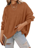 Women's Long Sleeve Side Slit Oversized Ribbed Knit Pullover - Cozy
