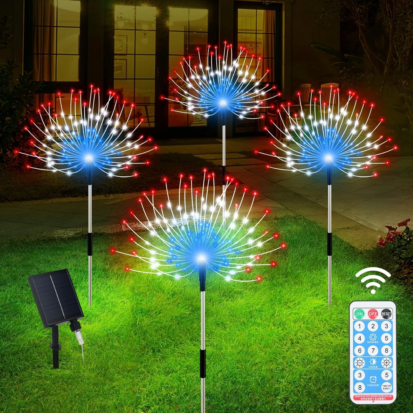 Solar Garden Lights Outdoor - 4 Pack LED Firework Lights