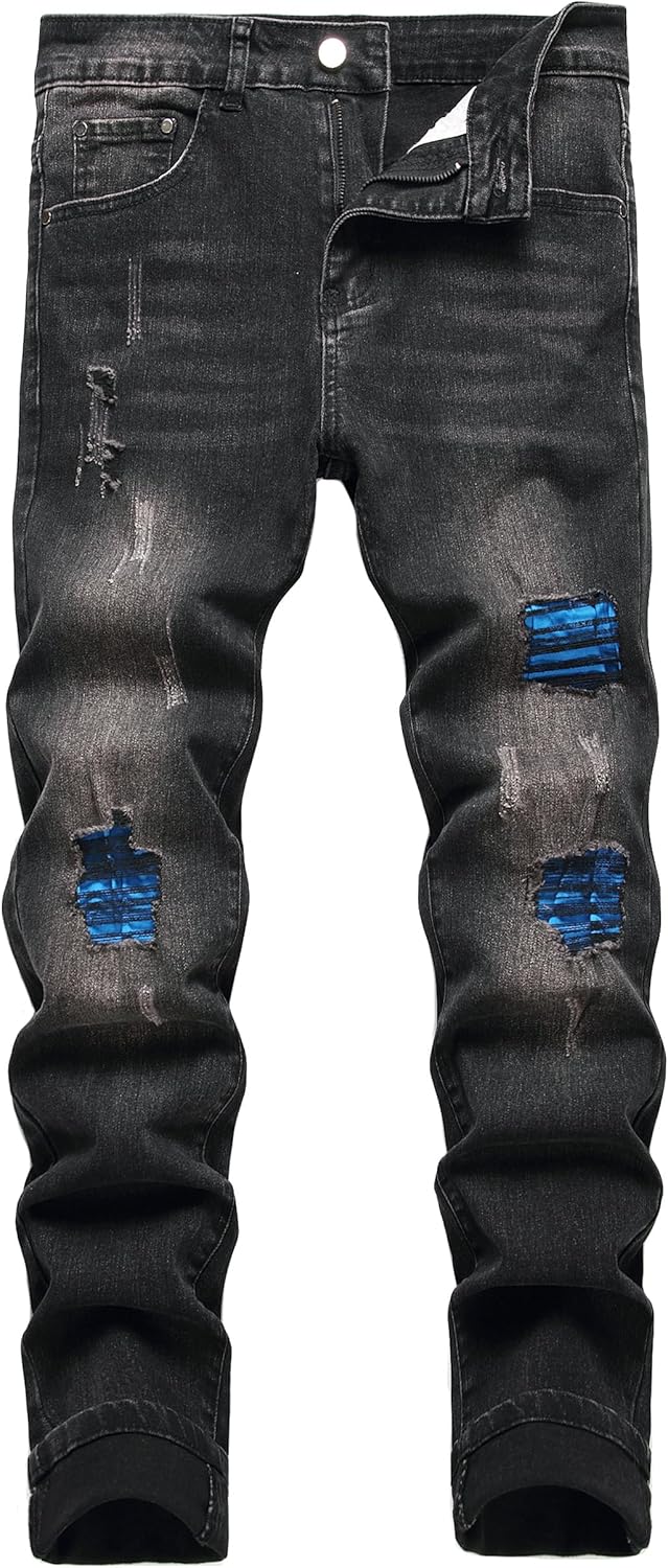 Men's Slim Fit Stretch Jeans Ripped Skinny Denim Pants for Men