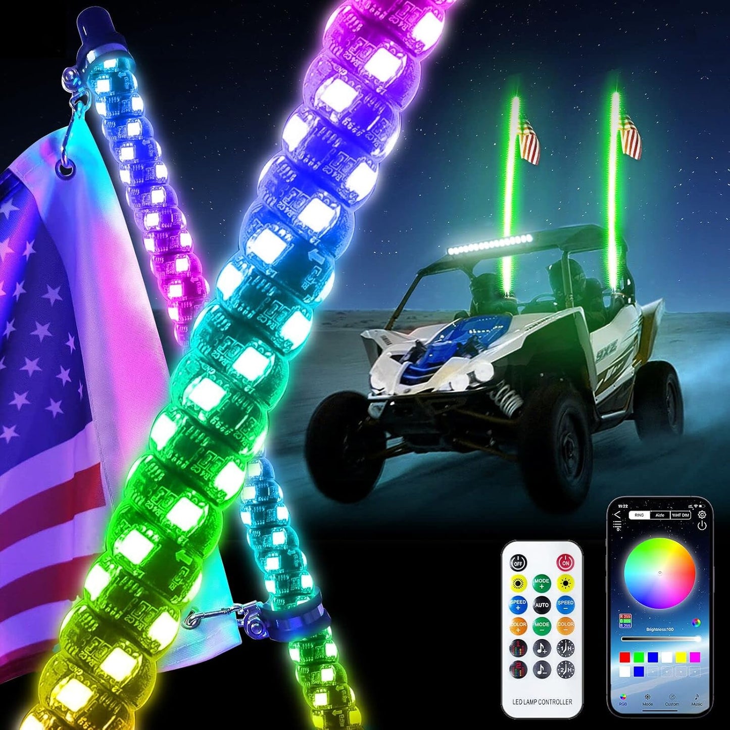 4FT LED Whip Lights with Remote Control for Offroad Vehicles
