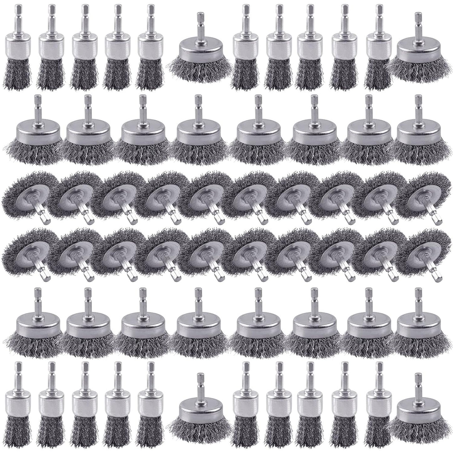 60 Pack Carbon Steel Wire Wheel Brush Set for Rust Removal