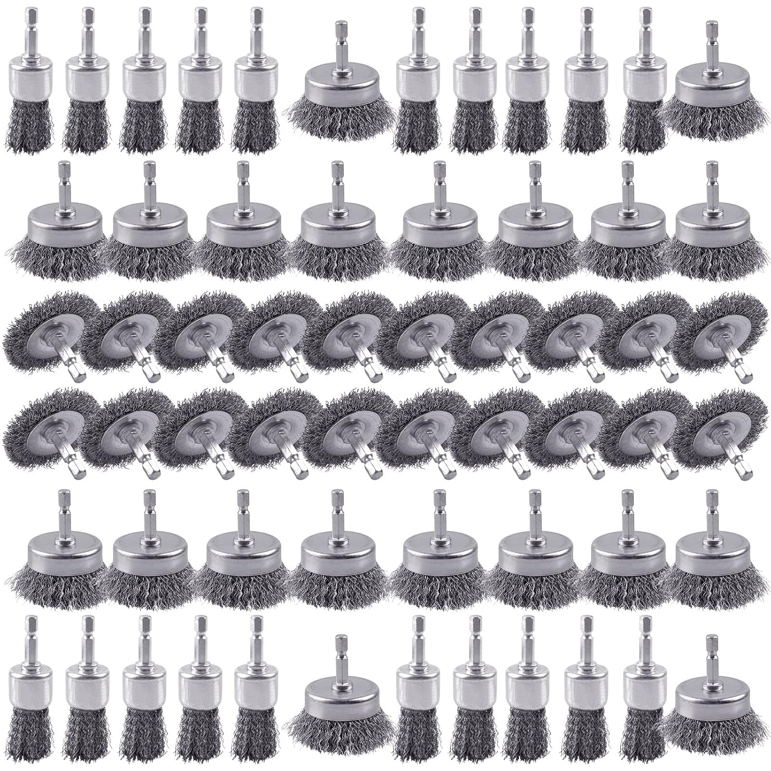 60 Pack Carbon Steel Wire Wheel Brush Set for Rust Removal