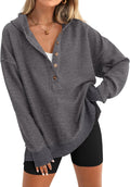 Womens Oversized Long Sleeve Hoodie Pullover - Button Down V Neck