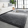 8x10 ft Grey White Shaggy Rug - Super Soft Plush Area Carpet