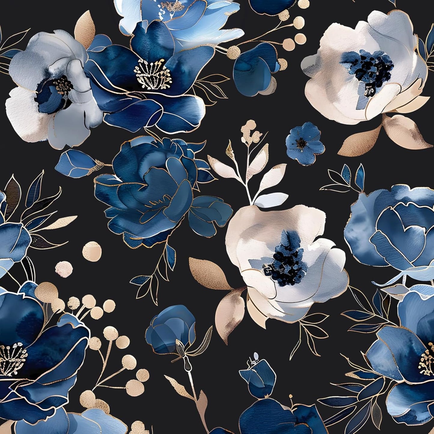 Navy Blue Floral Wallpaper Peel and Stick for Home Decor