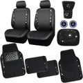 Bling Diamonds Car Seat Covers Front Seats Black Leather - Sparkly