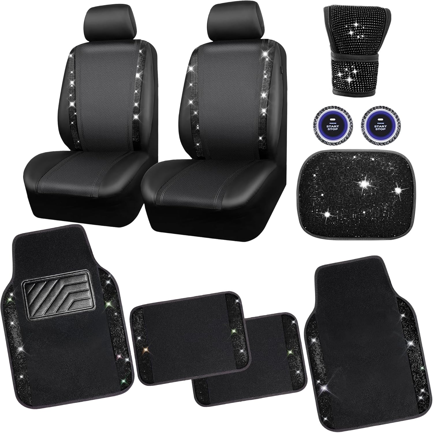 Bling Diamonds Car Seat Covers and Accessories Set for Women