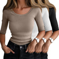 Elbow Length Scoop Neck Ribbed Slim Fit Tee 3-Pack - Summer Basics