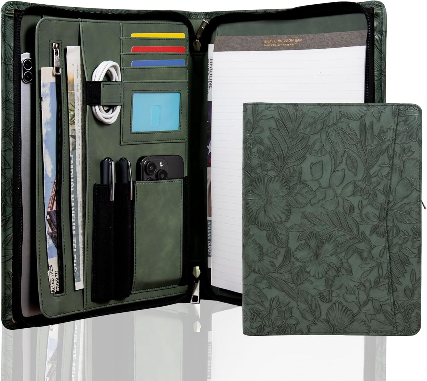 AZXCG Leather Portfolio with Zipper for Professional Use