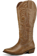 Women's Wide Calf Cowboy Boots Mid Calf Pointed Toe - mysoft