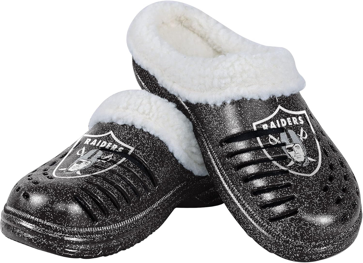 FOCO Women's NFL Team Logo Sherpa Lined Glitter Shoes Clogs
