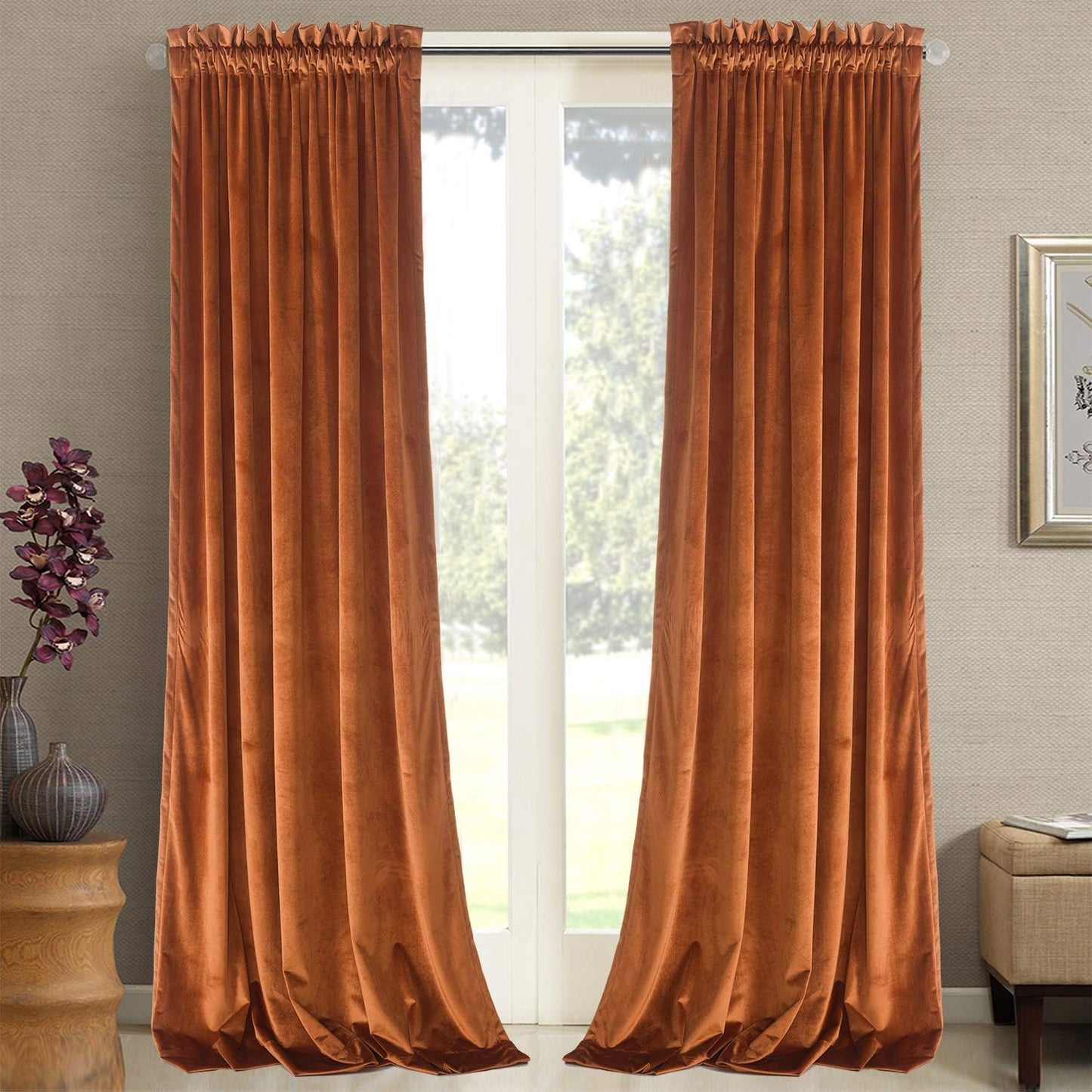 Roslynwood Orange Velvet Curtains Blackout for Elegant Spaces