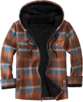 Men's Flannel Plaid Hooded Jacket Full Zip Sherpa Lined