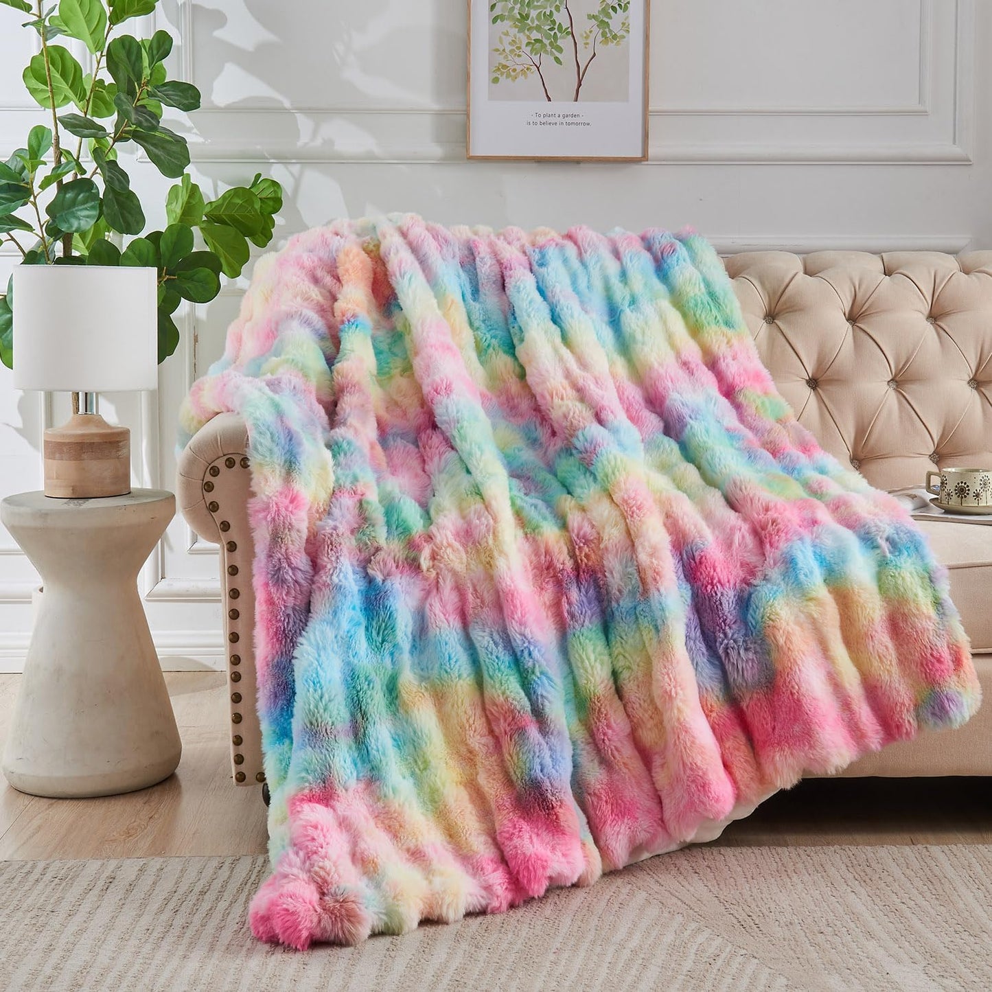 Lotus Karen Faux Fur Throw Blanket - Cozy Bubble Design