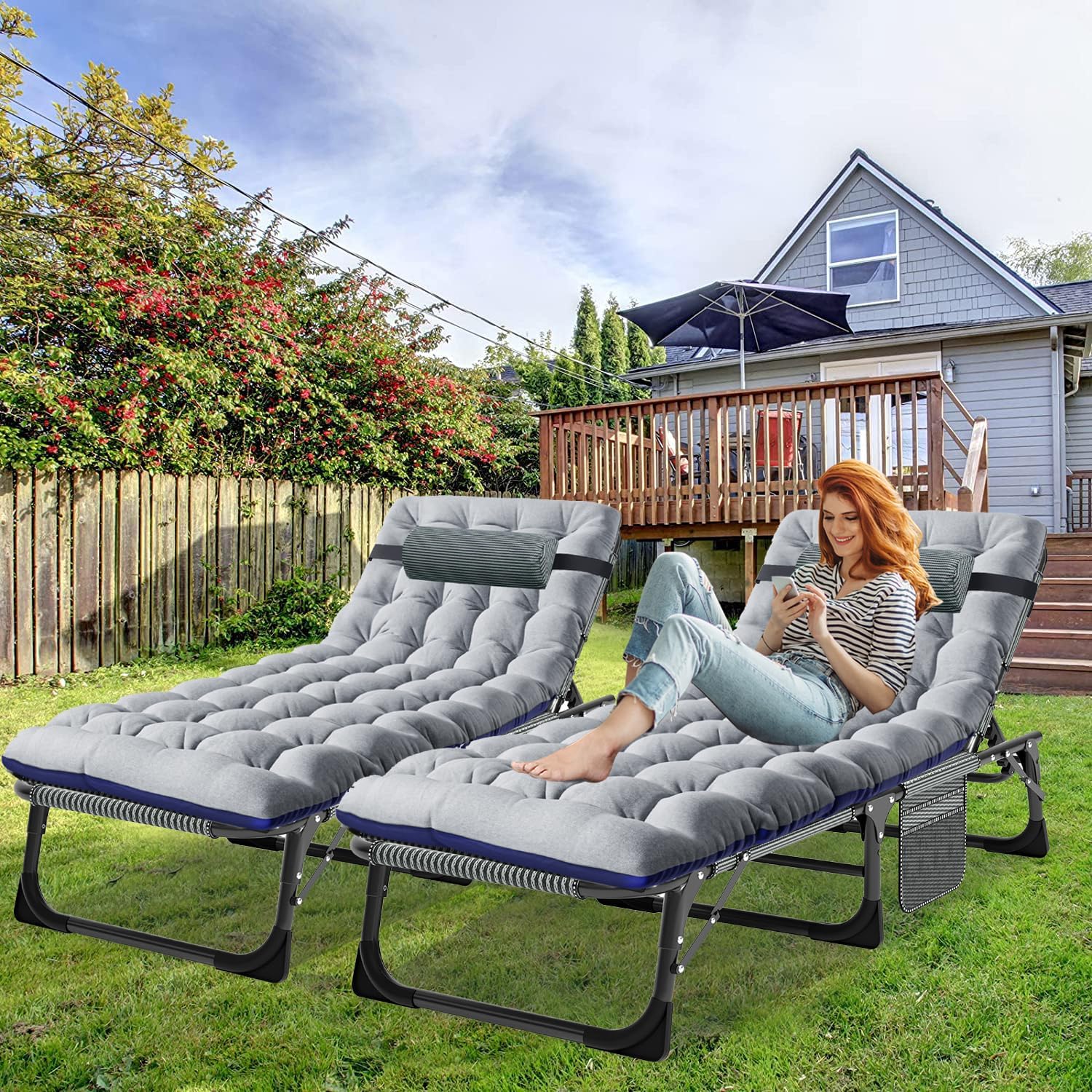 ABORON Patio Lounge Chair - Heavy Duty Folding Chaise Chair