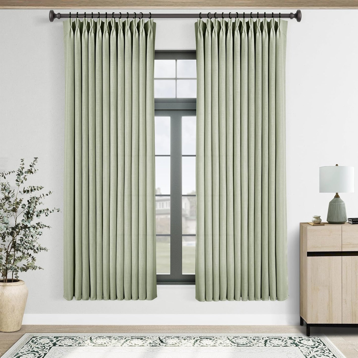 Sage Green Pinch Pleated Linen Curtains for Elegant Spaces