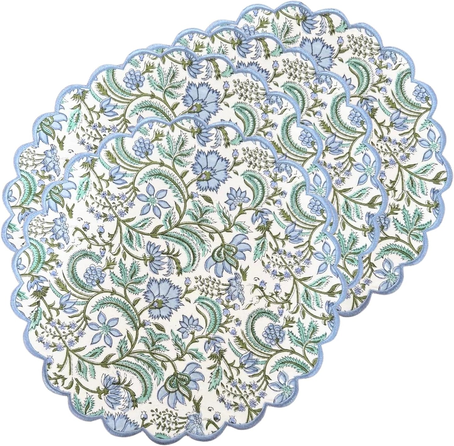 Ridhi Columbia Blue and Turquoise Green Bo-ho Round Place Mats