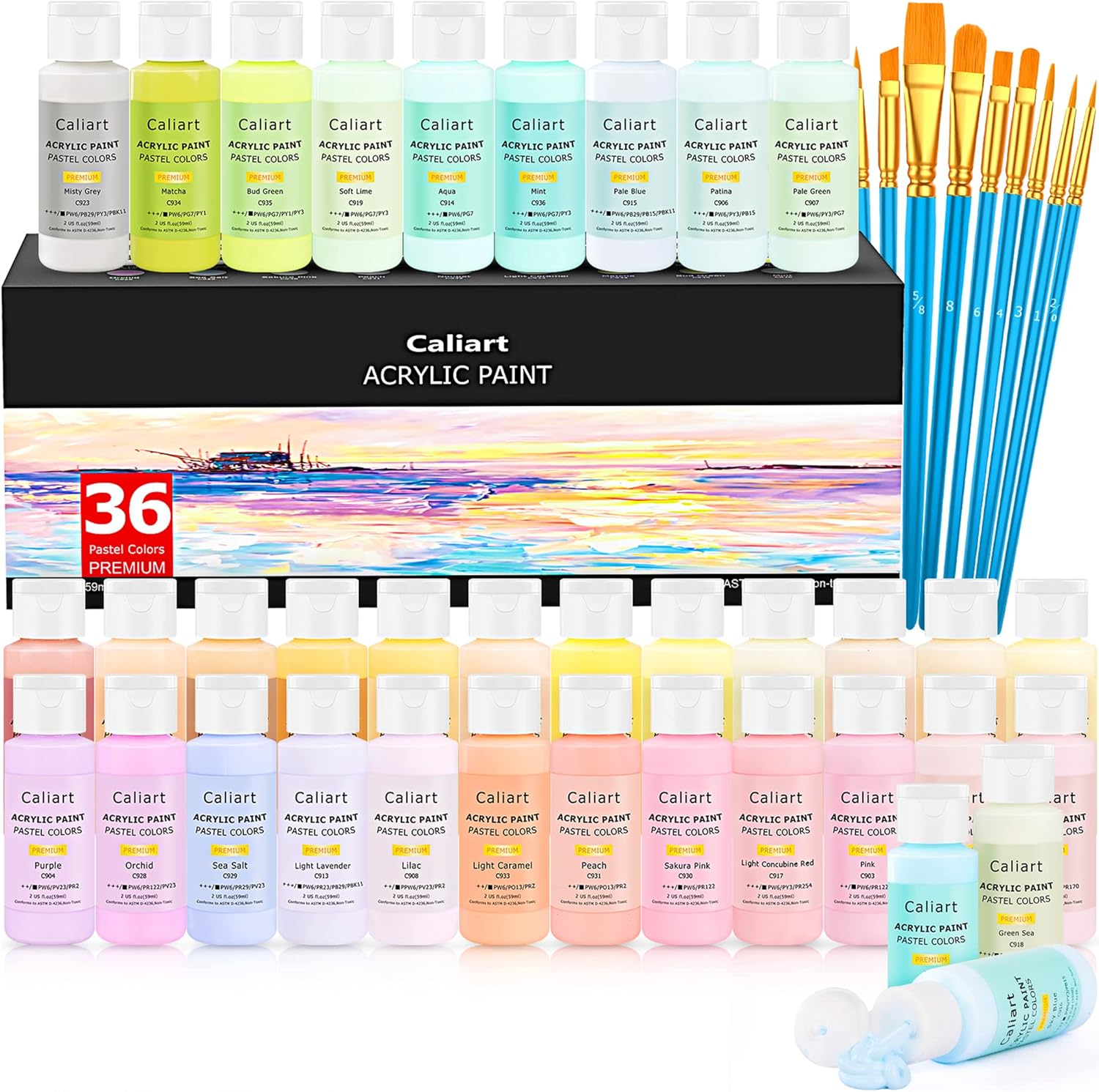 Caliart Acrylic Paint Set with 12 Brushes for Artists and Beginners